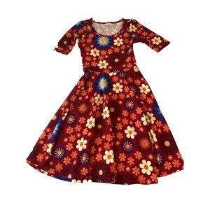 LuLaRoe Nicole Dress - Red with Large  Floral Print Dress - Small